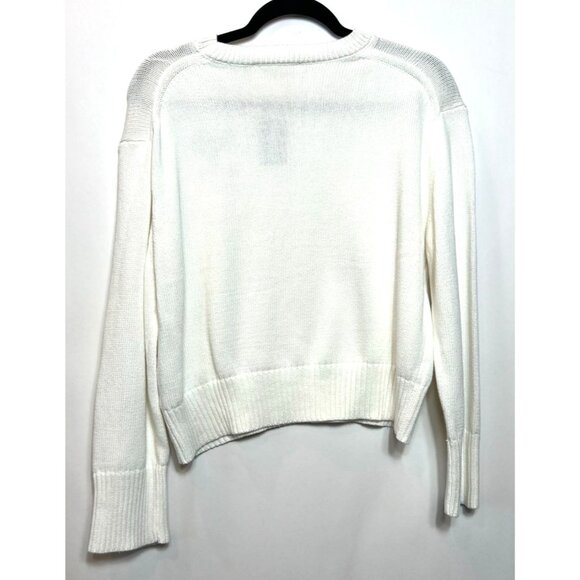 Brit NY White Crewneck Knit Sweater Tennis Racket Love Embroidery Size Medium - Picture 3 of 6